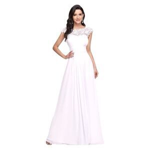 Ever-Pretty White Pleated Chiffon Wedding Open Back Ruched Maxi Prom Gown 8